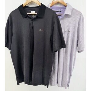 Greg Norman Men’s XL Play Dry Abstract Performance Golf Polo Black Lavender 2pc